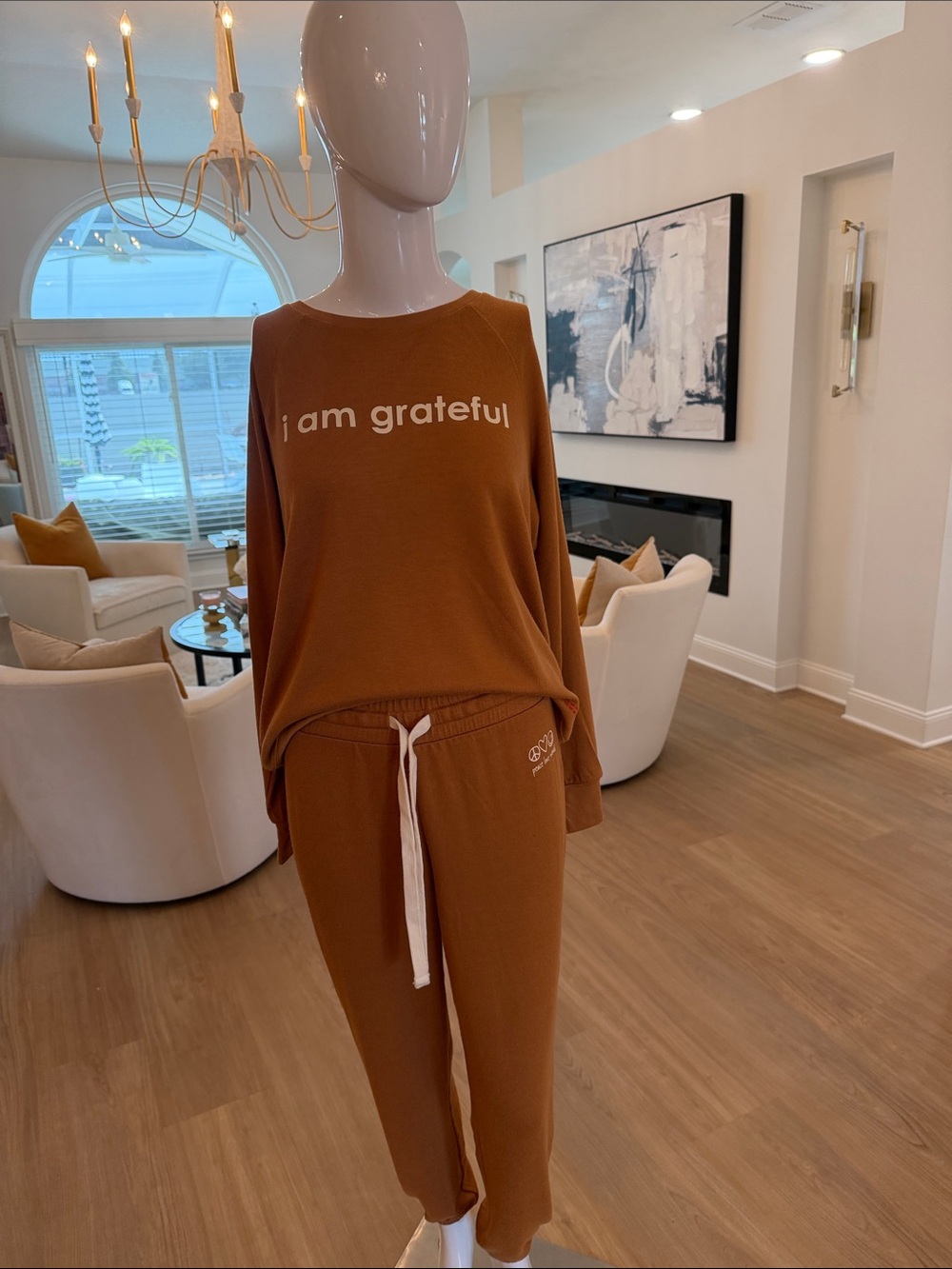 Peace Love World Rust Brown Cozy Lounge Slip-On Set